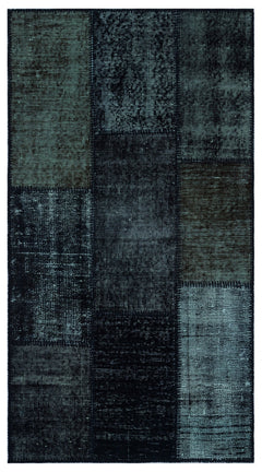 Iskece 26027 Black Patchwork Wool Handmade Area Rug 2'7" x 4'11"