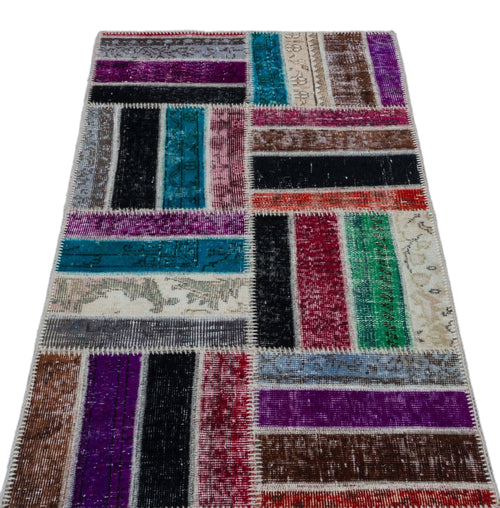 Iskece 26042 Beige Patchwork Wool Handmade Area Rug 2'7" x 4'11"