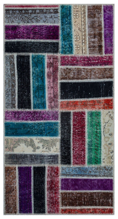 Iskece 26042 Beige Patchwork Wool Handmade Area Rug 2'7" x 4'11"