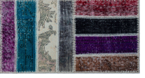 Iskece 26042 Beige Patchwork Wool Handmade Area Rug 2'7" x 4'11"