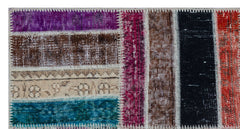 Iskece 26042 Beige Patchwork Wool Handmade Area Rug 2'7" x 4'11"