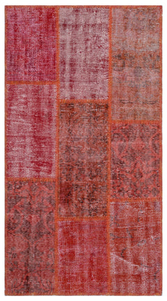 Iskece 26047 Red Patchwork Wool Handmade Area Rug 2'7" x 4'11"