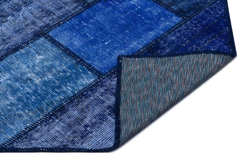 Iskece 26048 Blue Patchwork Wool Handmade Area Rug 2'7" x 4'11"