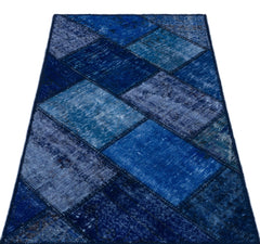 Iskece 26048 Blue Patchwork Wool Handmade Area Rug 2'7" x 4'11"