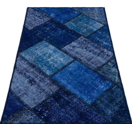 Iskece 26048 Blue Patchwork Wool Handmade Area Rug 2'7" x 4'11"
