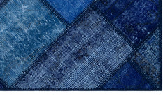 Iskece 26048 Blue Patchwork Wool Handmade Area Rug 2'7" x 4'11"