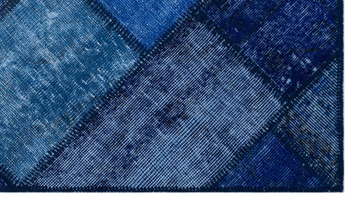 Iskece 26048 Blue Patchwork Wool Handmade Area Rug 2'7" x 4'11"
