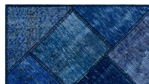 Iskece 26048 Blue Patchwork Wool Handmade Area Rug 2'7" x 4'11"