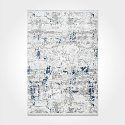 Bamboo Viscose Area Rug - Modern Grey Blue Flatweave Machine Made Carpet