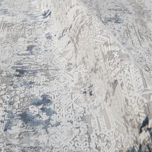 Bamboo Viscose Area Rug - Modern Grey Blue Flatweave Machine Made Carpet