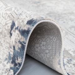 Bamboo Viscose Area Rug - Modern Grey Blue Flatweave Machine Made Carpet