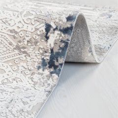 Bamboo Viscose Area Rug - Modern Grey Blue Flatweave Machine Made Carpet