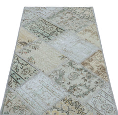 Iskece 26053 Beige Patchwork Wool Handmade Area Rug 2'7" x 4'11"