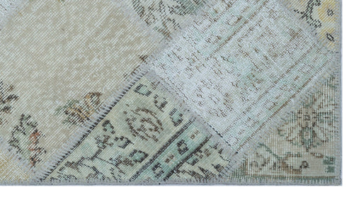 Iskece 26053 Beige Patchwork Wool Handmade Area Rug 2'7" x 4'11"