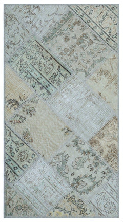 Iskece 26053 Beige Patchwork Wool Handmade Area Rug 2'7" x 4'11"