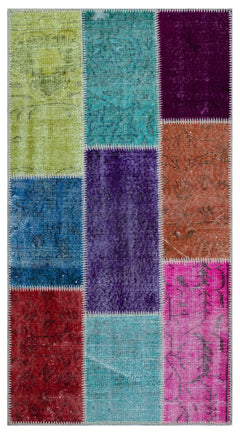 Iskece 26057 Beige Patchwork Wool Handmade Area Rug 2'7" x 4'11"