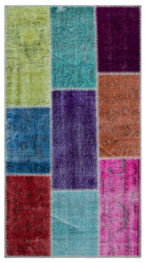 Iskece 26057 Beige Patchwork Wool Handmade Area Rug 2'7" x 4'11"