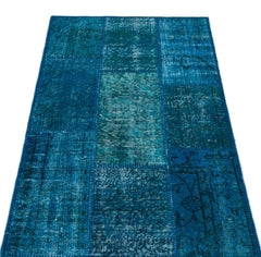 Iskece 26060 Turquoise Patchwork Wool Handmade Area Rug 2'7" x 4'11"