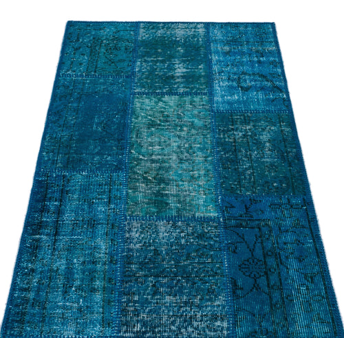 Iskece 26060 Turquoise Patchwork Wool Handmade Area Rug 2'7" x 4'11"