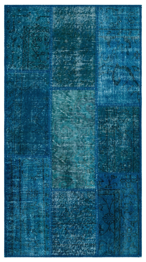 Iskece 26060 Turquoise Patchwork Wool Handmade Area Rug 2'7" x 4'11"