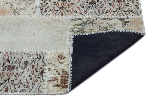 Iskece 26061 Beige Patchwork Wool Handmade Area Rug 2'7" x 4'11"