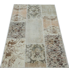 Iskece 26061 Beige Patchwork Wool Handmade Area Rug 2'7" x 4'11"
