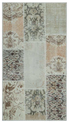Iskece 26061 Beige Patchwork Wool Handmade Area Rug 2'7" x 4'11"