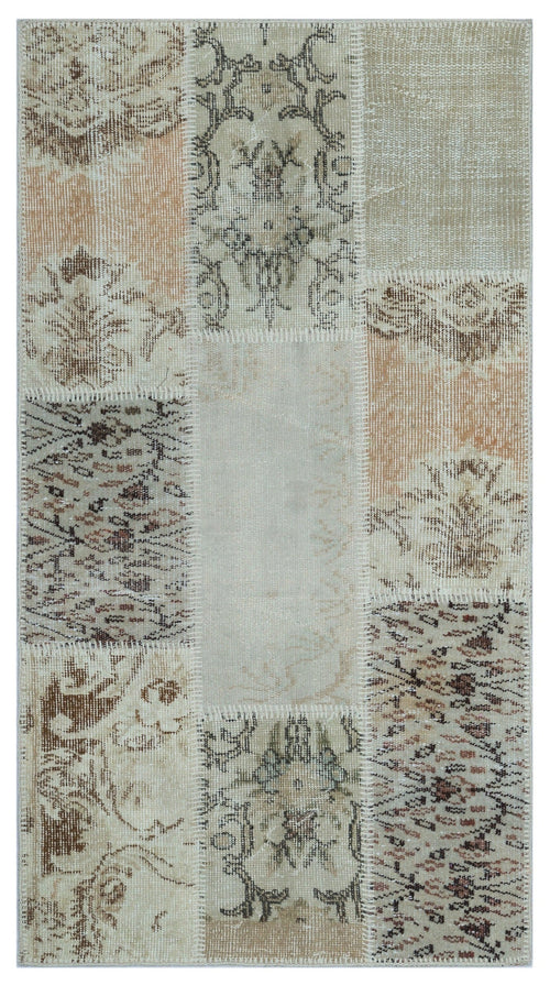 Iskece 26061 Beige Patchwork Wool Handmade Area Rug 2'7" x 4'11"