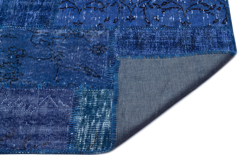 Iskece 26062 Blue Patchwork Wool Handmade Area Rug 2'7" x 4'11"