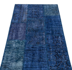 Iskece 26062 Blue Patchwork Wool Handmade Area Rug 2'7" x 4'11"