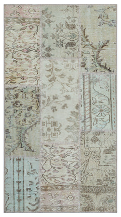 Iskece 26070 Beige Patchwork Wool Handmade Area Rug 2'7" x 4'11"