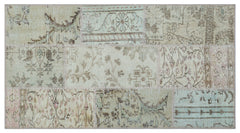 Iskece 26070 Beige Patchwork Wool Handmade Area Rug 2'7" x 4'11"