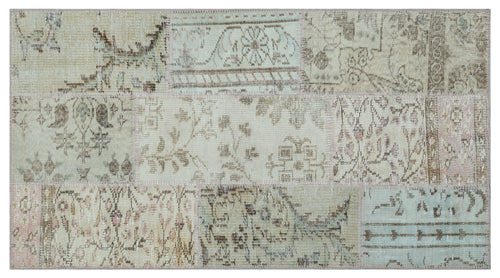 Iskece 26070 Beige Patchwork Wool Handmade Area Rug 2'7" x 4'11"