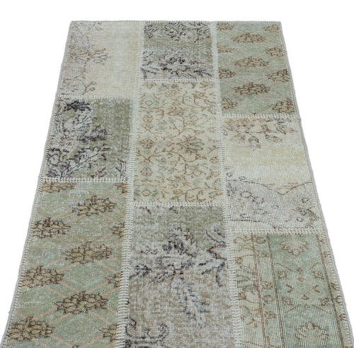 Iskece 26076 Beige Patchwork Wool Handmade Area Rug 2'7" x 4'11"