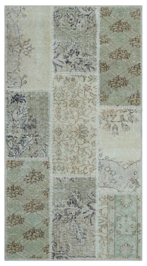 Iskece 26076 Beige Patchwork Wool Handmade Area Rug 2'7" x 4'11"