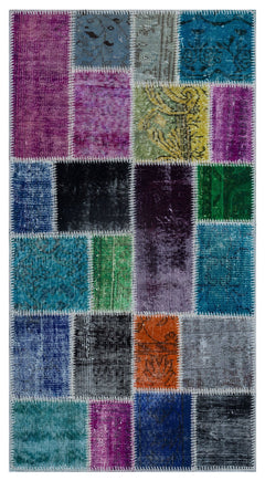 Iskece 26079 Beige Patchwork Wool Handmade Area Rug 2'7" x 4'11"