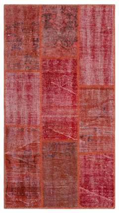 Iskece 26080 Red Patchwork Wool Handmade Area Rug 2'7" x 4'11"