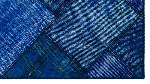Iskece 26081 Blue Patchwork Wool Handmade Area Rug 2'7" x 4'11"