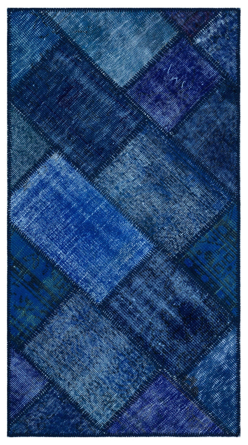 Iskece 26081 Blue Patchwork Wool Handmade Area Rug 2'7" x 4'11"