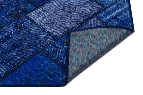 Iskece 26091 Blue Patchwork Wool Handmade Area Rug 2'7" x 4'11"