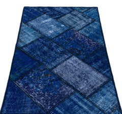 Iskece 26091 Blue Patchwork Wool Handmade Area Rug 2'7" x 4'11"
