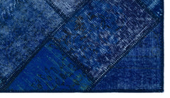 Iskece 26091 Blue Patchwork Wool Handmade Area Rug 2'7" x 4'11"