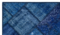 Iskece 26091 Blue Patchwork Wool Handmade Area Rug 2'7" x 4'11"