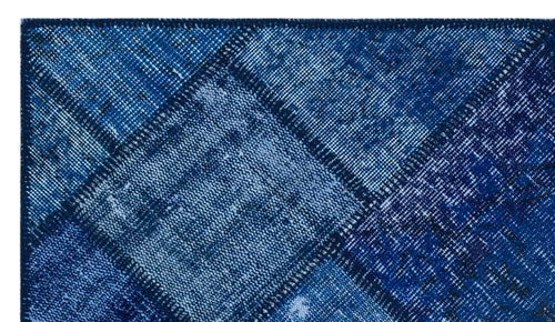 Iskece 26091 Blue Patchwork Wool Handmade Area Rug 2'7" x 4'11"