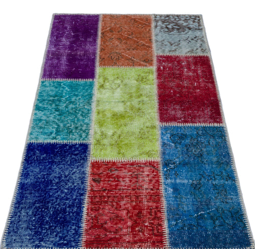 Iskece 26094 Beige Patchwork Wool Handmade Area Rug 2'7" x 4'11"
