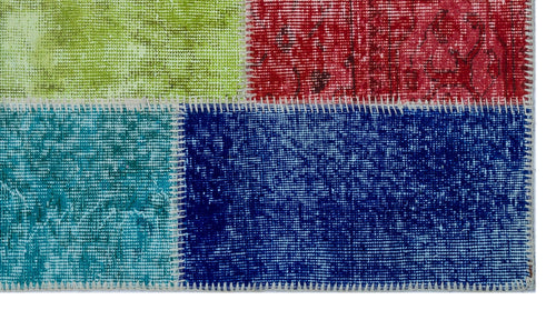 Iskece 26094 Beige Patchwork Wool Handmade Area Rug 2'7" x 4'11"