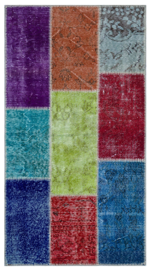 Iskece 26094 Beige Patchwork Wool Handmade Area Rug 2'7" x 4'11"