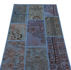 Iskece 26095 Blue Patchwork Wool Handmade Area Rug 2'7" x 4'11"