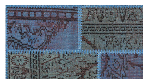 Iskece 26095 Blue Patchwork Wool Handmade Area Rug 2'7" x 4'11"