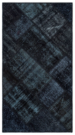 Iskece 26099 Black Patchwork Wool Handmade Area Rug 2'7" x 4'11"